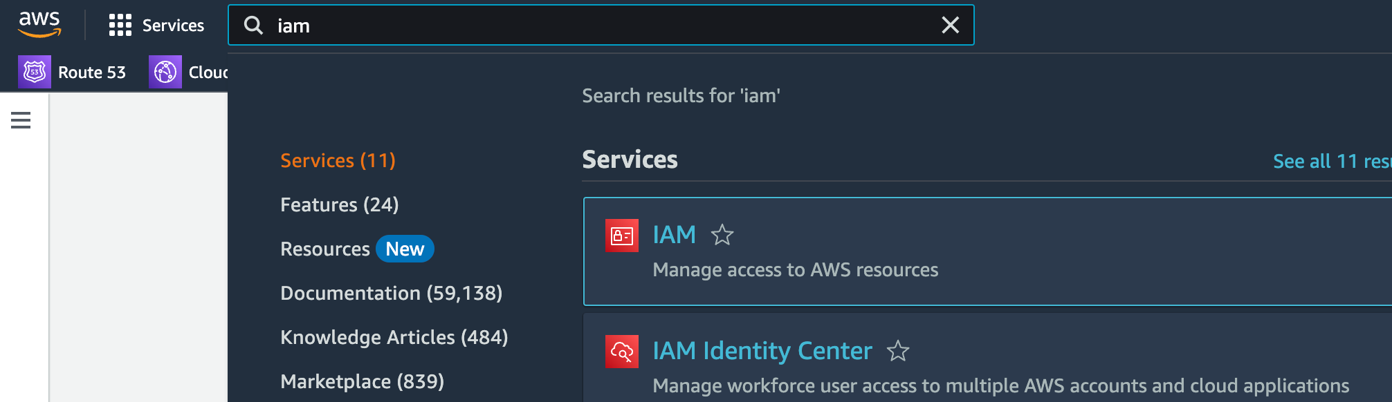 IAM service on AWS Console